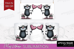Whimsical Cat Mug Wrap - Valentines Day Mug PNG Sublimation Product Image 1