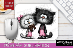 Whimsical Cat Mouse Pad Sublimation - Valentines Day PNG Product Image 1