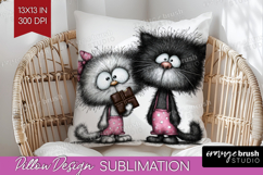 Whimsical Cat Pillow Sublimation - Valentines Day Pillow PNG Product Image 1