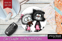 Whimsical Cat Car Coaster - Valentines Day Coaster PNG Product Image 1