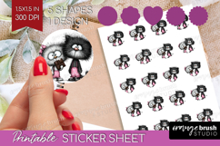 Whimsical Cat Round Sticker - Valentines Day Printable Sheet Product Image 1