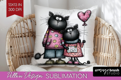Whimsical Cat Pillow Sublimation - Valentines Day Pillow PNG Product Image 1