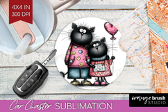 Whimsical Cat Car Coaster - Valentines Day Coaster PNG Product Image 1