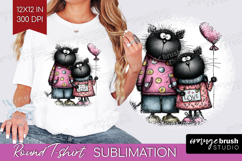 Whimsical Cat Round Tshirt Background - Valentines Day PNG Product Image 1