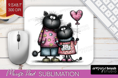 Whimsical Cat Mouse Pad Sublimation - Valentines Day PNG Product Image 1