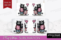 Whimsical Cat Mug Wrap - Valentines Day Mug PNG Sublimation Product Image 1