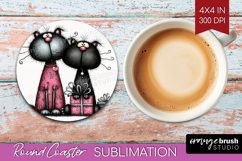 Whimsical Cat Round Coaster - Valentines Day Coaster PNG Product Image 1