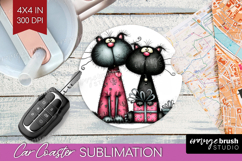 Whimsical Cat Car Coaster - Valentines Day Coaster PNG Product Image 1