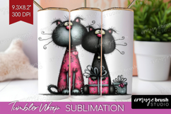Whimsical Cat Tumbler Wrap - Valentines Day Tumbler PNG Product Image 1