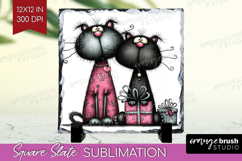 Whimsical Cat Slate PNG - Valentines Day Square Slate Product Image 1