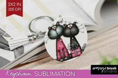 Whimsical Cat Keychain PNG - Valentines Day Keychain Product Image 1