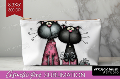 Whimsical Cat Cosmetic Bag - Valentines Day Makeup Bag PNG Product Image 1