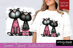 Whimsical Cat Square Tshirt Background - Valentines Day PNG Product Image 1
