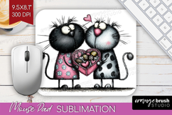 Whimsical Cat Mouse Pad Sublimation - Valentines Day PNG Product Image 1