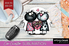 Whimsical Cat Car Coaster - Valentines Day Coaster PNG Product Image 1