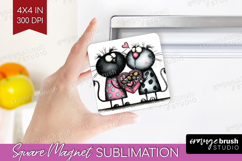 Whimsical Cat Magnet Sublimation - Valentines Day Square PNG Product Image 1