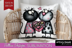 Whimsical Cat Pillow Sublimation - Valentines Day Pillow PNG Product Image 1