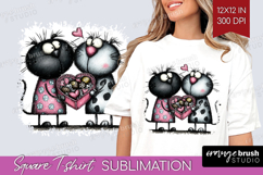 Whimsical Cat Square Tshirt Background - Valentines Day PNG Product Image 1