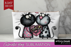 Whimsical Cat Cosmetic Bag - Valentines Day Makeup Bag PNG Product Image 1