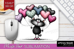 Whimsical Cat Mouse Pad Sublimation - Valentines Day PNG Product Image 1