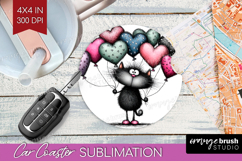 Whimsical Cat Car Coaster - Valentines Day Coaster PNG Product Image 1