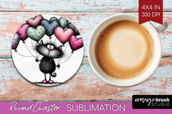 Whimsical Cat Round Coaster - Valentines Day Coaster PNG Product Image 1