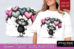 Whimsical Cat Square Tshirt Background - Valentines Day PNG Product Image 1