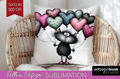 Whimsical Cat Pillow Sublimation - Valentines Day Pillow PNG Product Image 1