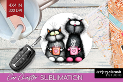 Whimsical Cat Car Coaster - Valentines Day Coaster PNG Product Image 1