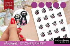 Whimsical Cat Round Sticker - Valentines Day Printable Sheet Product Image 1