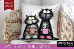 Whimsical Cat Pillow Sublimation - Valentines Day Pillow PNG Product Image 1