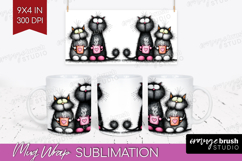 Whimsical Cat Mug Wrap - Valentines Day Mug PNG Sublimation Product Image 1