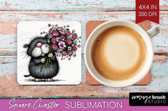 Whimsical Cat Square Coaster - Valentines Day Coaster PNG Product Image 1