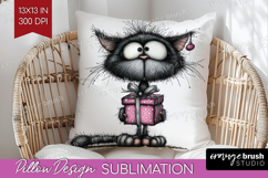 Whimsical Cat Pillow Sublimation - Valentines Day Pillow PNG Product Image 1