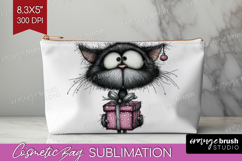 Whimsical Cat Cosmetic Bag - Valentines Day Makeup Bag PNG Product Image 1