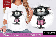 Whimsical Cat Round Tshirt Background - Valentines Day PNG Product Image 1
