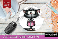 Whimsical Cat Car Coaster - Valentines Day Coaster PNG Product Image 1