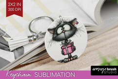 Whimsical Cat Keychain PNG - Valentines Day Keychain Product Image 1
