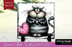 Whimsical Cat Slate PNG - Valentines Day Square Slate Product Image 1
