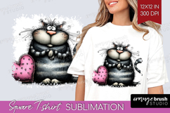Whimsical Cat Square Tshirt Background - Valentines Day PNG Product Image 1