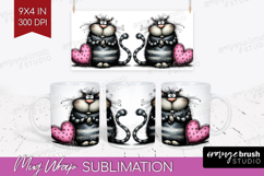 Whimsical Cat Mug Wrap - Valentines Day Mug PNG Sublimation Product Image 1