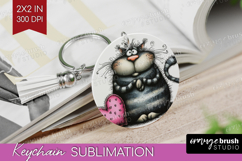 Whimsical Cat Keychain PNG - Valentines Day Keychain Product Image 1