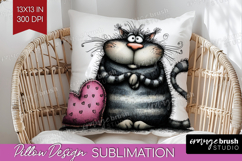 Whimsical Cat Pillow Sublimation - Valentines Day Pillow PNG Product Image 1
