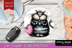Whimsical Cat Car Coaster - Valentines Day Coaster PNG Product Image 1
