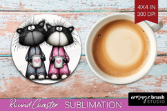 Whimsical Cat Round Coaster - Valentines Day Coaster PNG Product Image 1