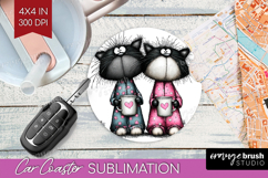 Whimsical Cat Car Coaster - Valentines Day Coaster PNG Product Image 1
