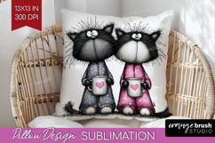 Whimsical Cat Pillow Sublimation - Valentines Day Pillow PNG Product Image 1