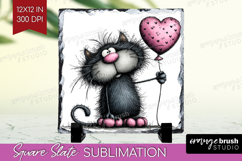 Whimsical Cat Slate PNG - Valentines Day Square Slate Product Image 1