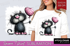 Whimsical Cat Square Tshirt Background - Valentines Day PNG Product Image 1
