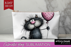 Whimsical Cat Cosmetic Bag - Valentines Day Makeup Bag PNG Product Image 1